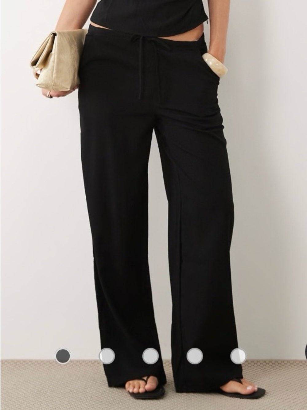 Mango Black Wide-Leg Drawstring Pants